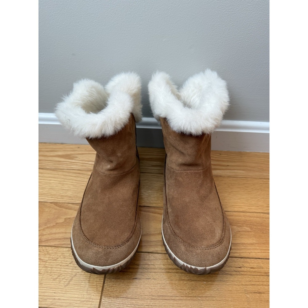 Sorel Women's Out N About Suede Bootie-Sz 11- Elk Tan Faux Fur Water Resistant - Picture 4 of 8